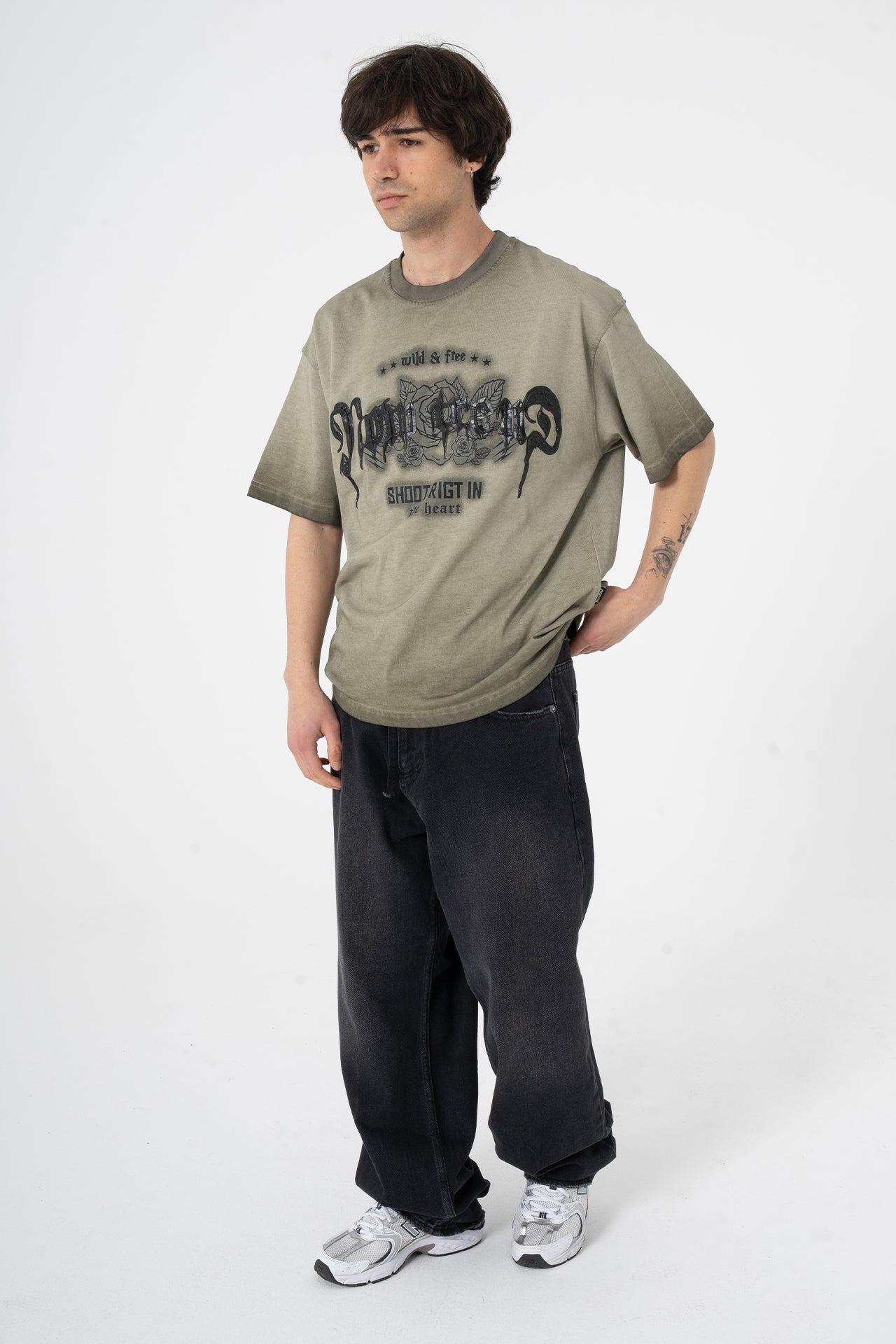 Wild & Free Kabartma Baskılı Premium Oversize Tişört