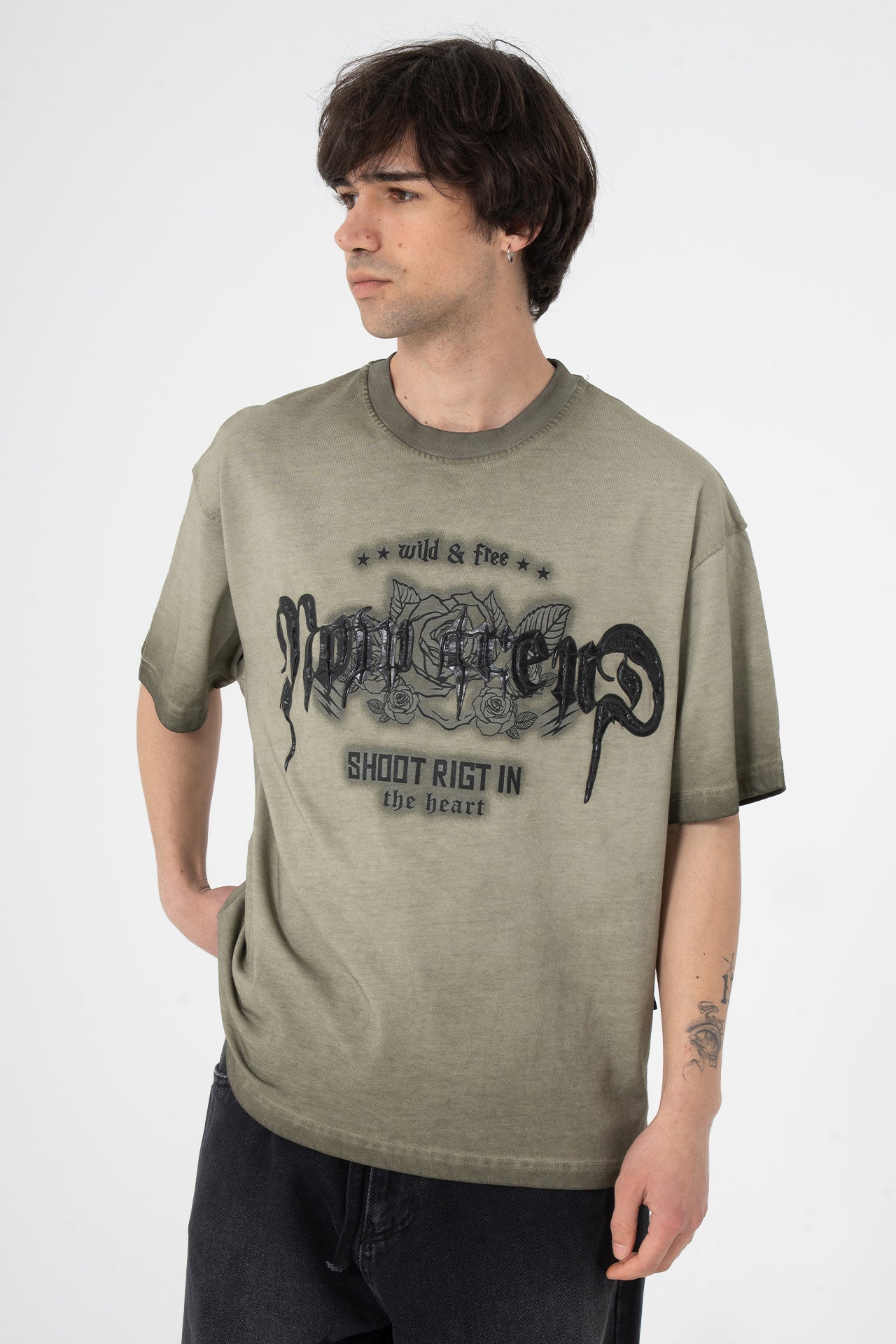 Wild & Free Kabartma Baskılı Premium Oversize Tişört
