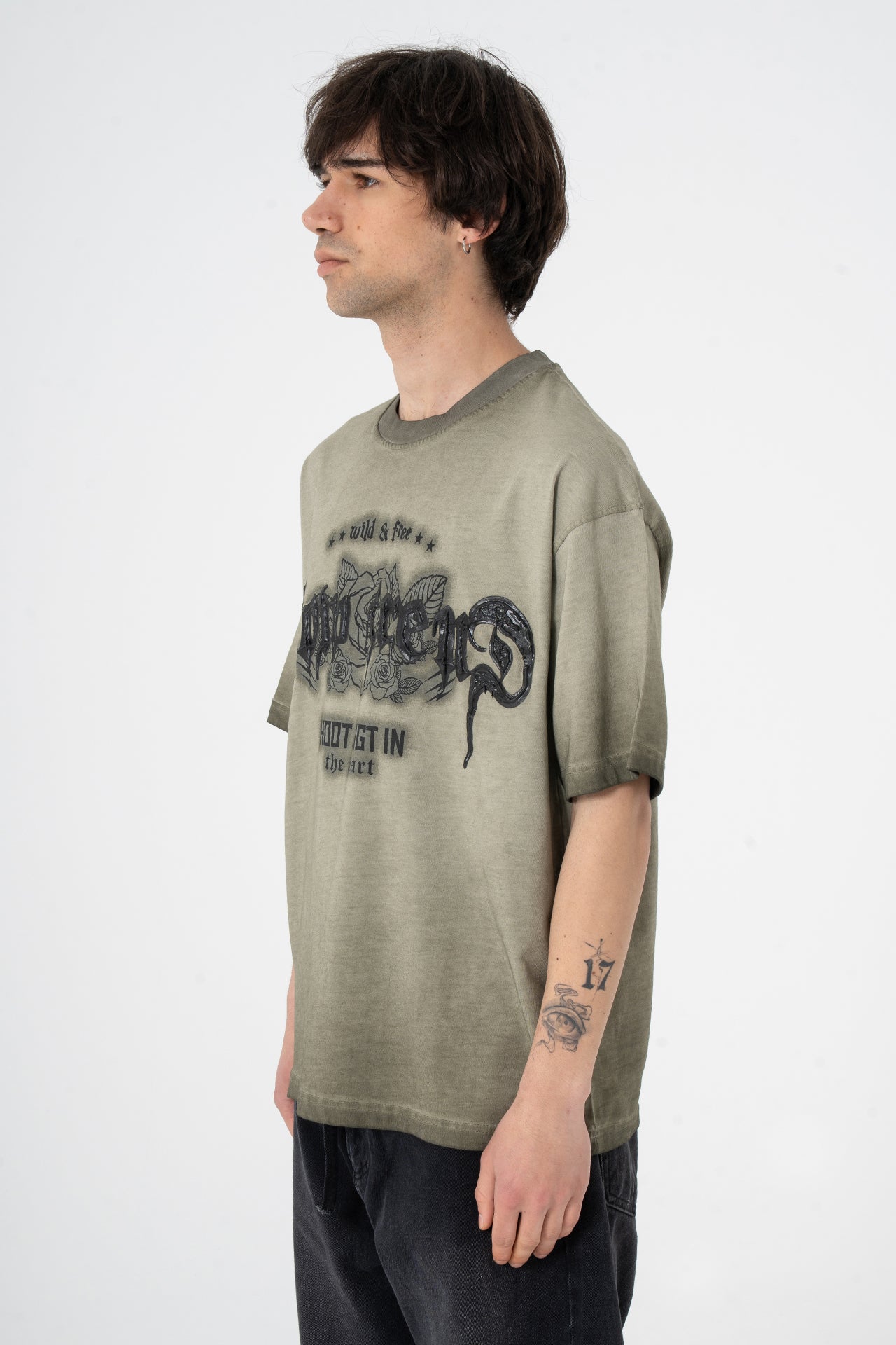 Wild & Free Kabartma Baskılı Premium Oversize Tişört