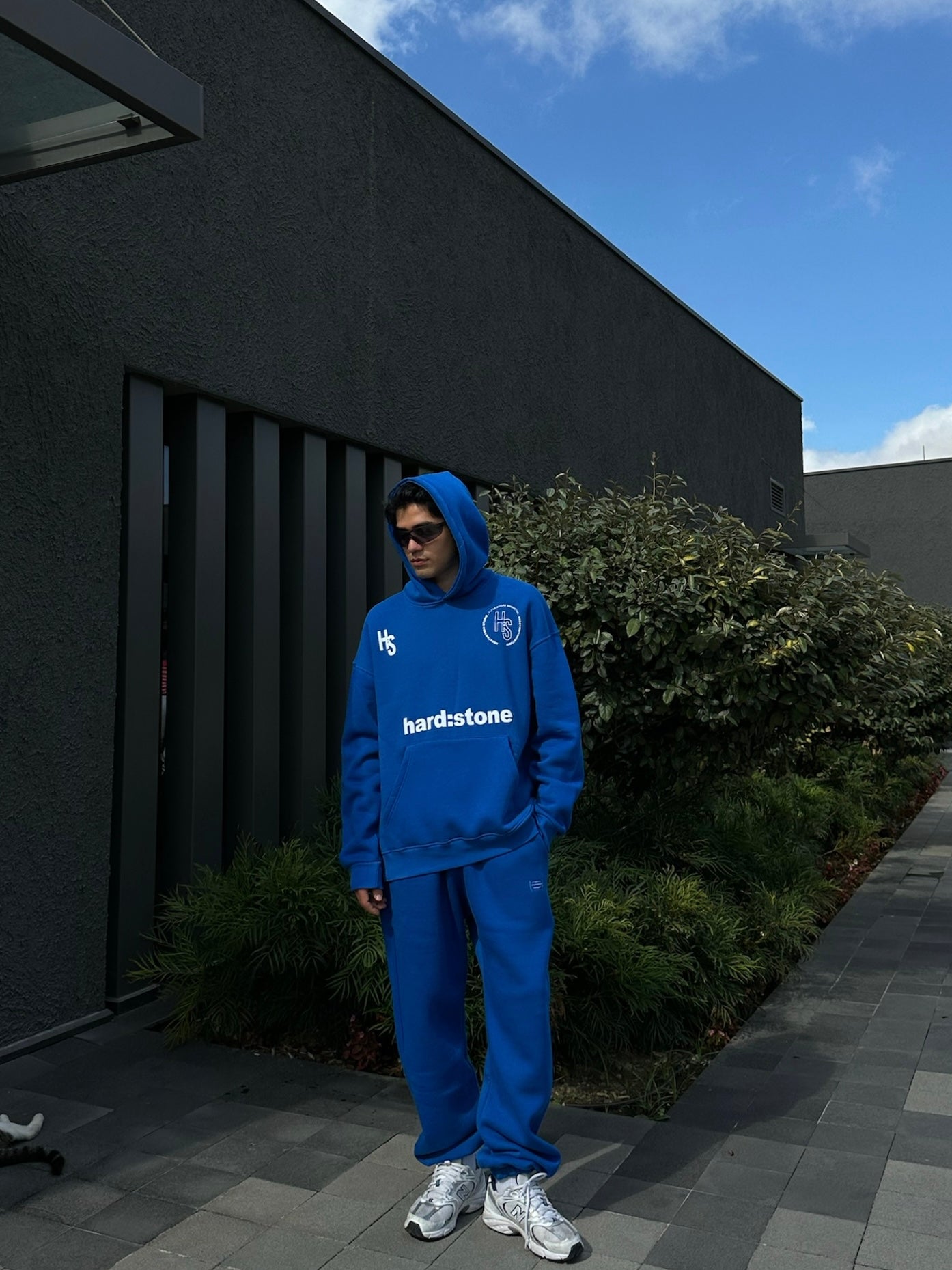 HS Baskılı Mavi Oversize Hoodie