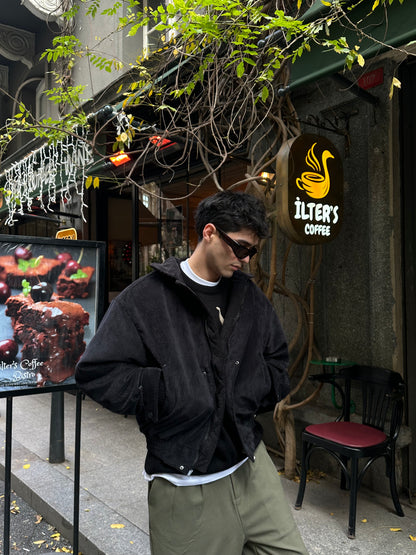 Siyah Kadife Bomber Ceket