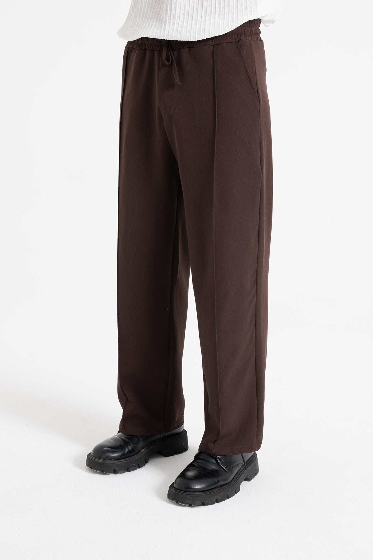 Çizgi Detay Beli Lastikli Baggy Kumaş Pantolon