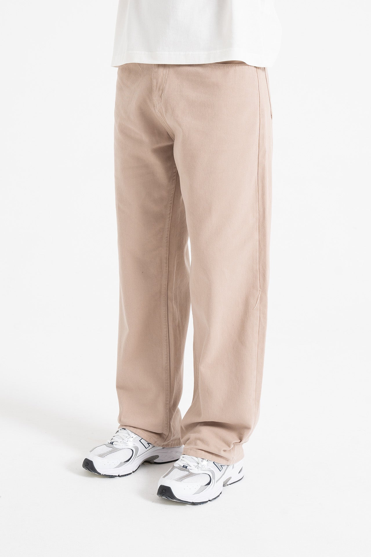Basic Bej Baggy Kot Pantolon
