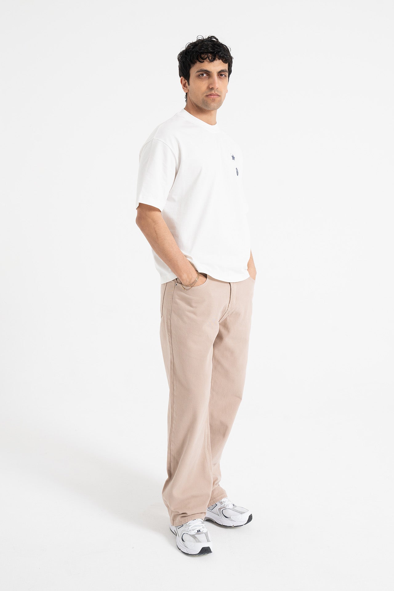 Basic Bej Baggy Kot Pantolon