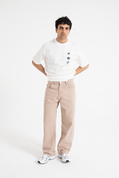 Basic Bej Baggy Kot Pantolon
