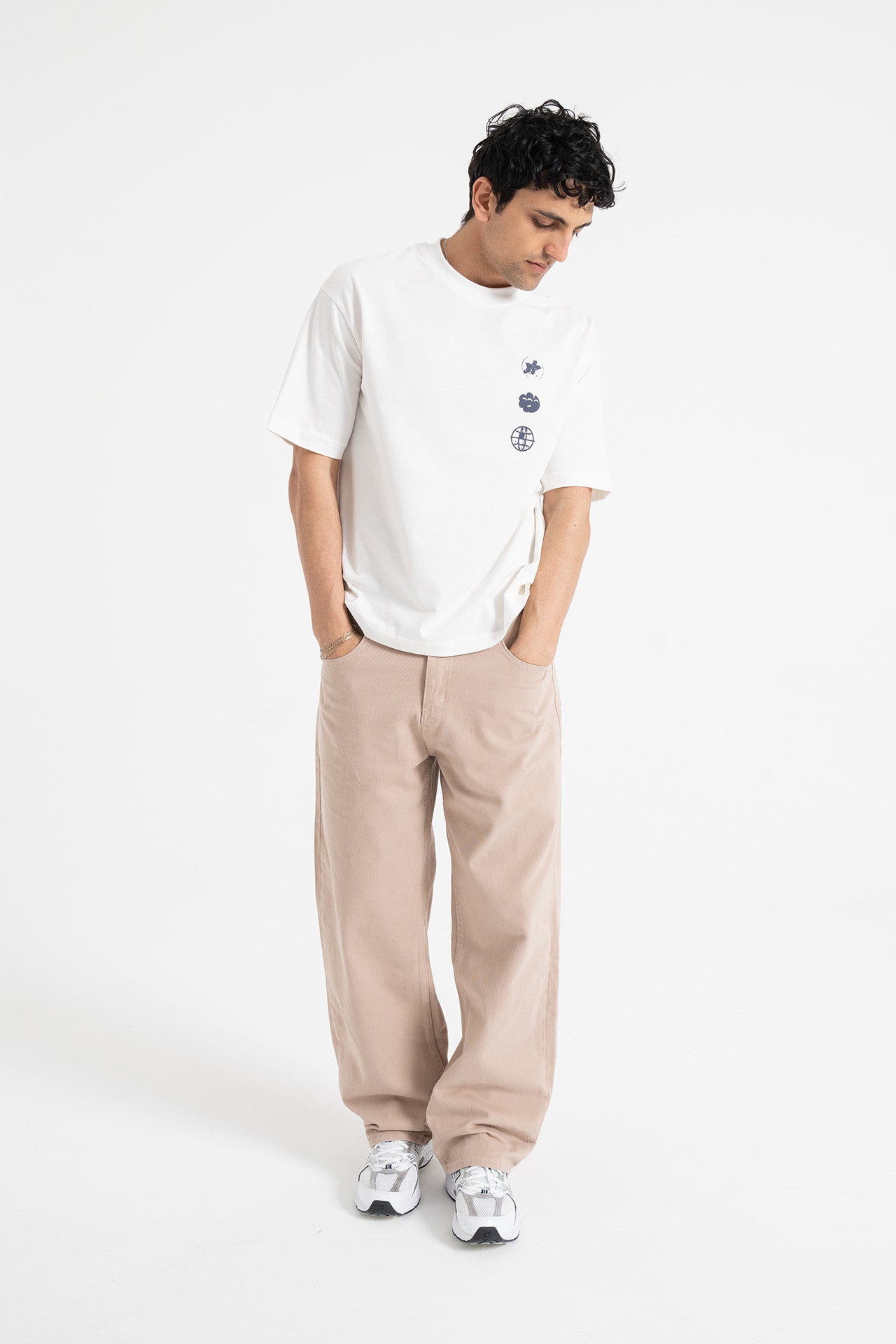 Basic Bej Baggy Kot Pantolon