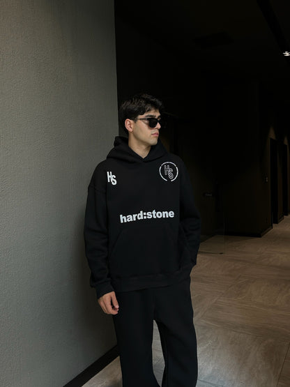 HS Baskılı Siyah Oversize Hoodie