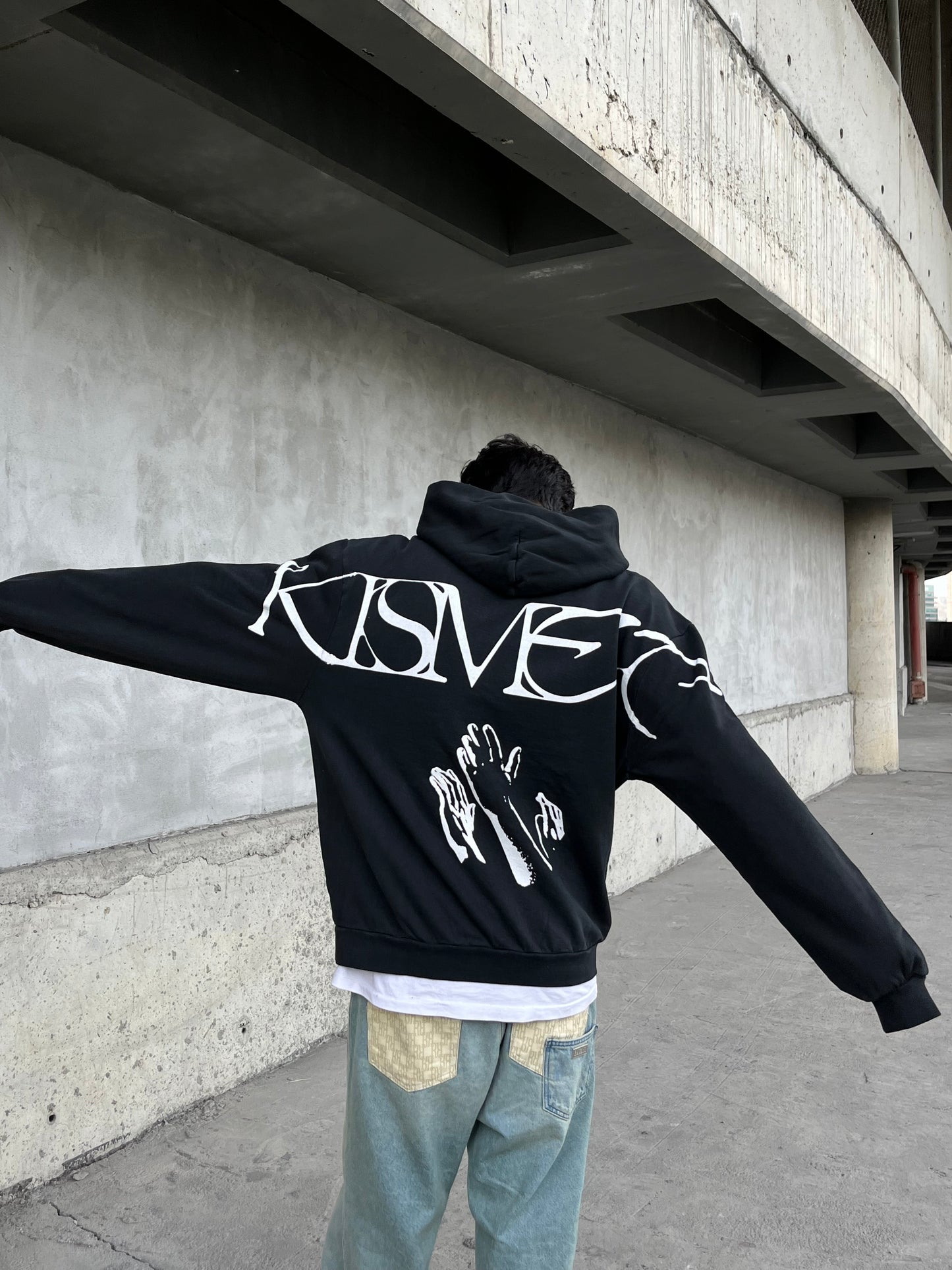 Unknow Baskılı Oversize Siyah Hoodie