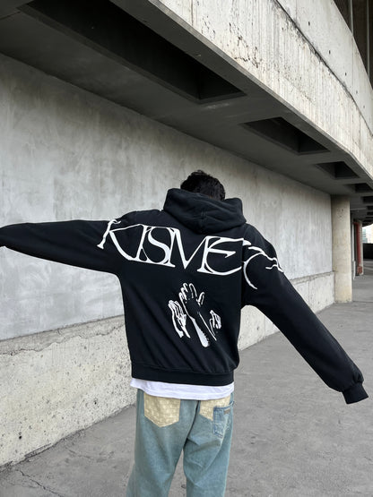 Unknow Baskılı Oversize Siyah Hoodie