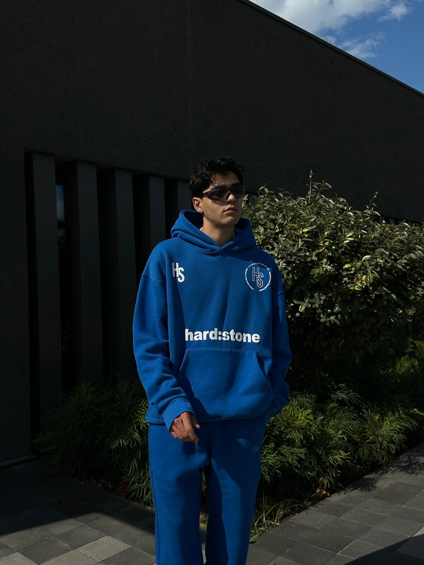 HS Baskılı Mavi Oversize Hoodie