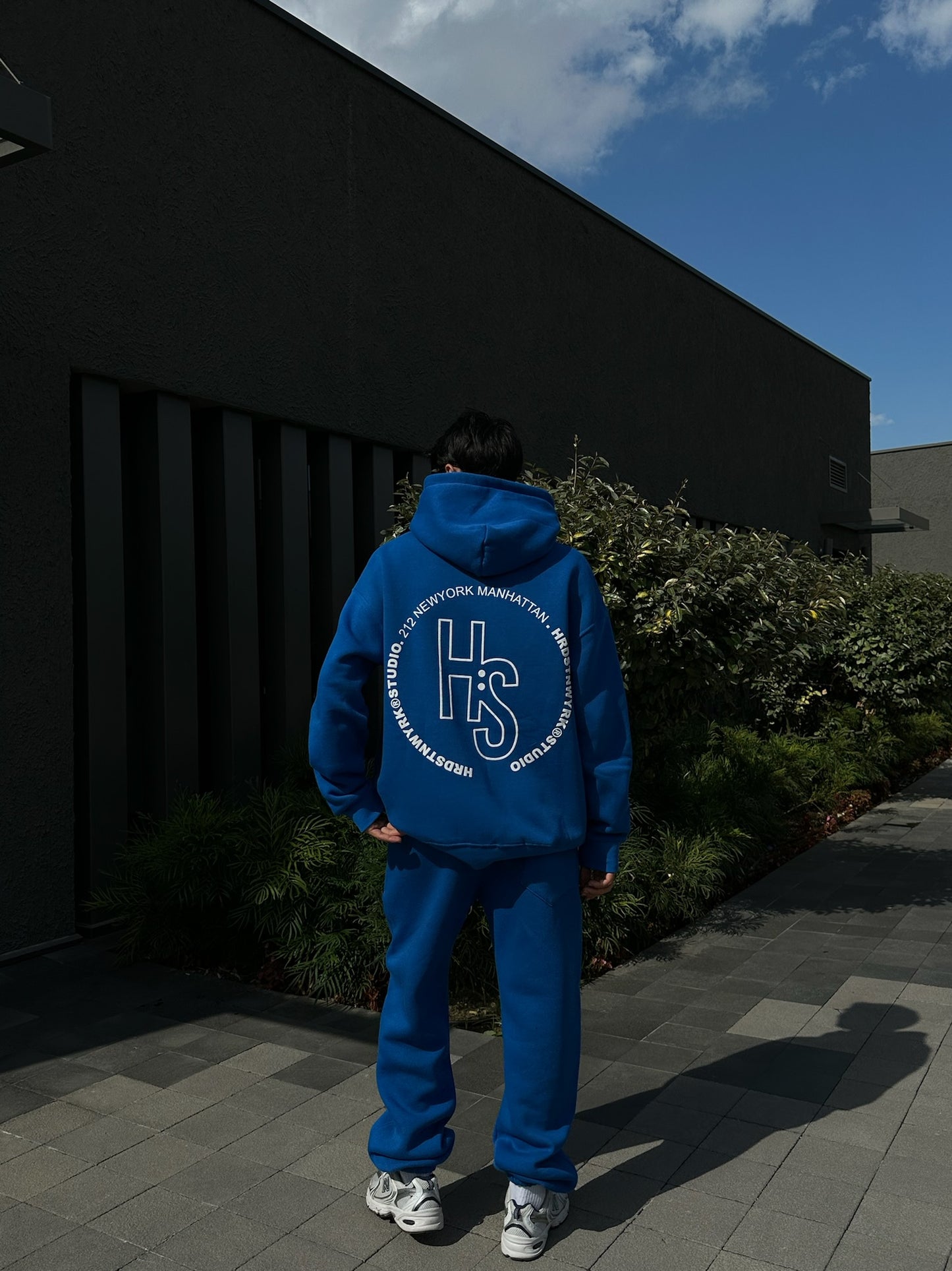 HS Baskılı Mavi Oversize Hoodie