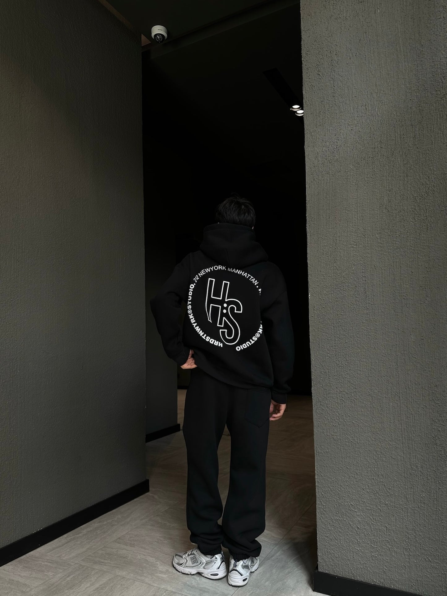HS Baskılı Siyah Oversize Hoodie