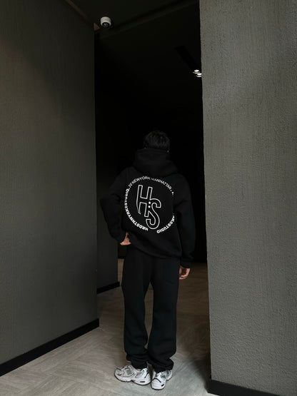 HS Baskılı Siyah Oversize Hoodie