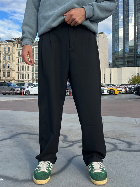 Basic Siyah Ekstra Baggy Kumaş Pantolon