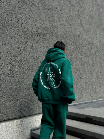 HS Baskılı Yeşil Oversize Hoodie