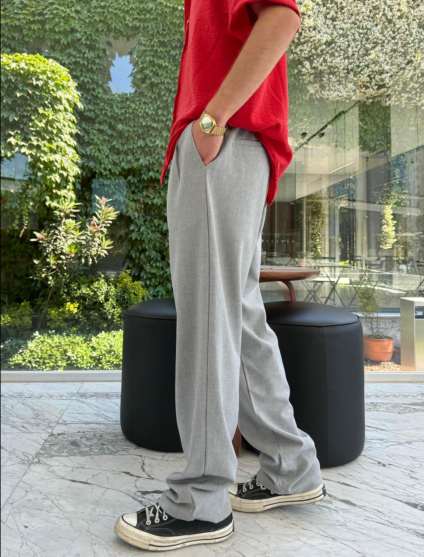 Premium Basic Gri Kumaş Baggy Pantolon