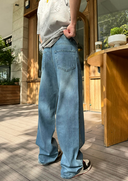 Çizgili Basic Mavi Jean