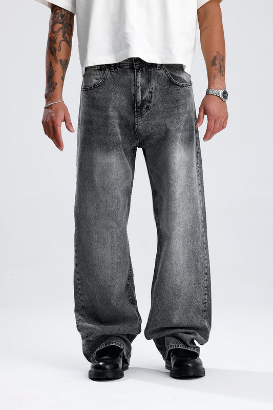 ATE Yıkama Detay Gri Baggy Kot Pantolon