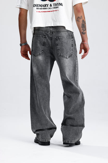 ATE Yıkama Detay Gri Baggy Kot Pantolon