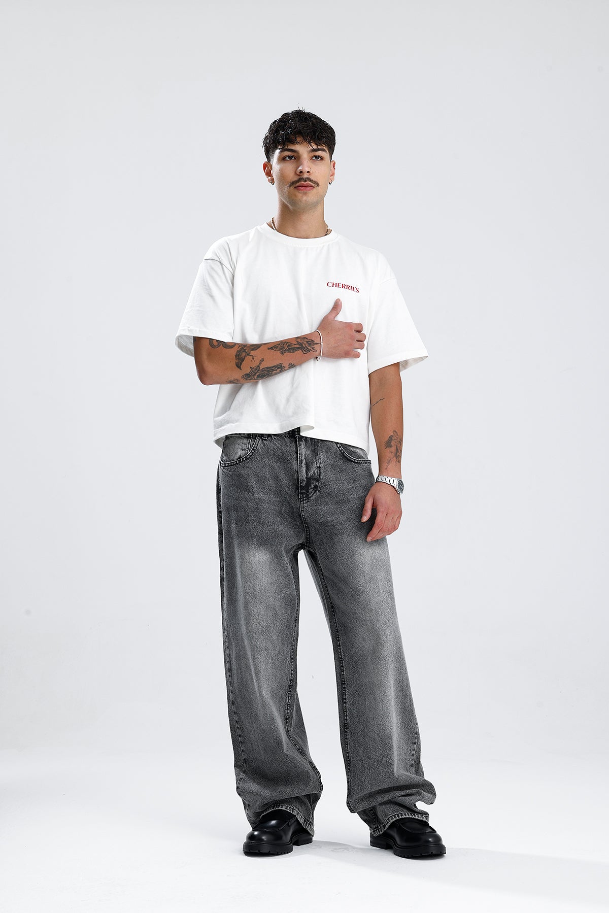 ATE Yıkama Detay Gri Baggy Kot Pantolon