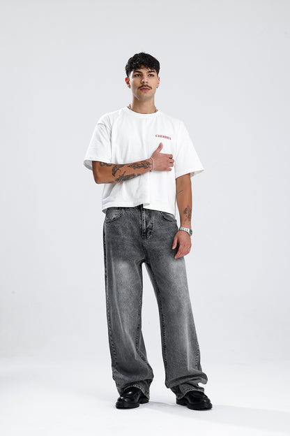 ATE Yıkama Detay Gri Baggy Kot Pantolon