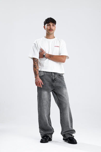 ATE Yıkama Detay Gri Baggy Kot Pantolon