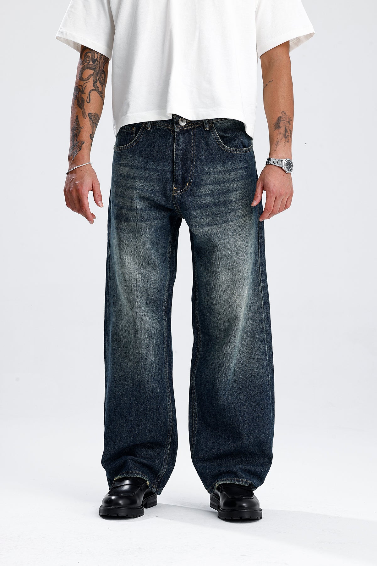 ATE Ocean Blue Washed Baggy Kot Pantolon