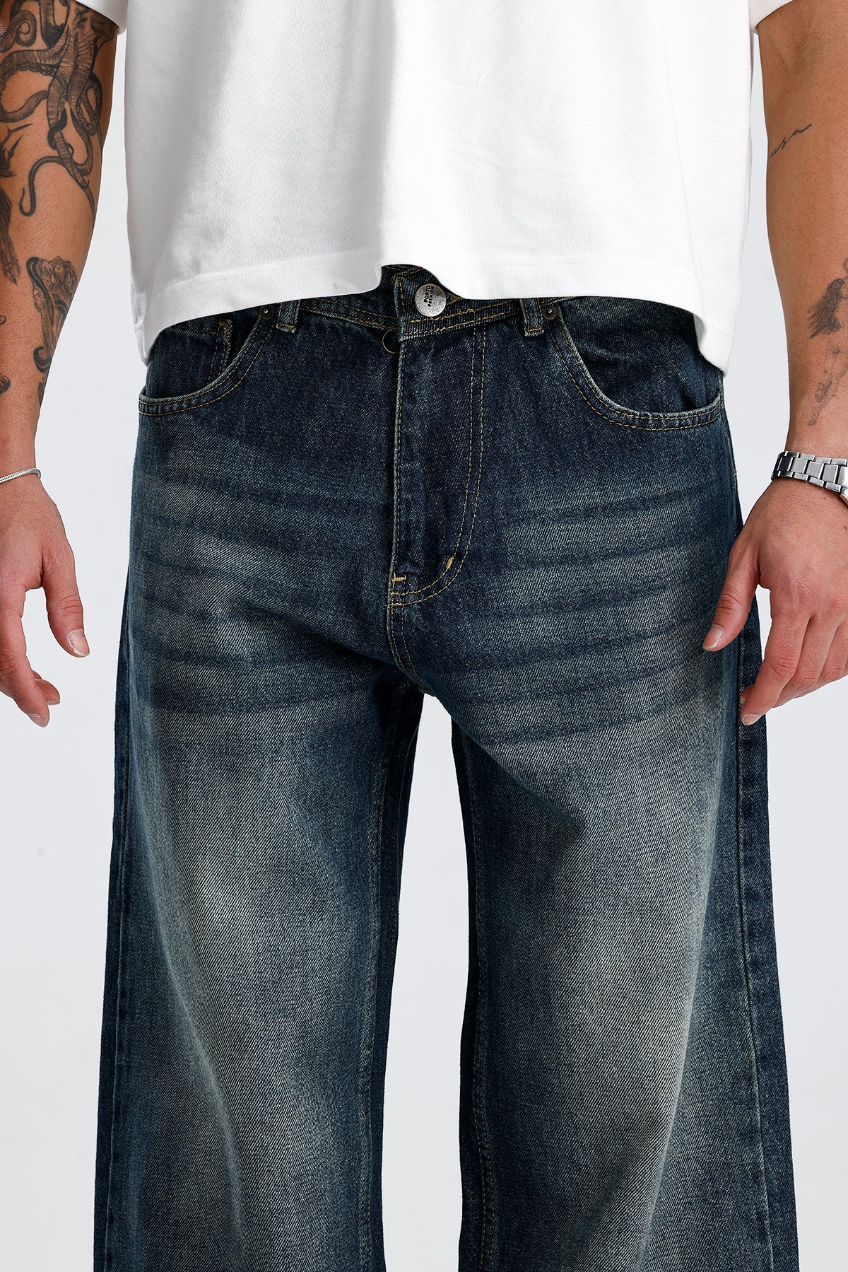 ATE Ocean Blue Washed Baggy Kot Pantolon