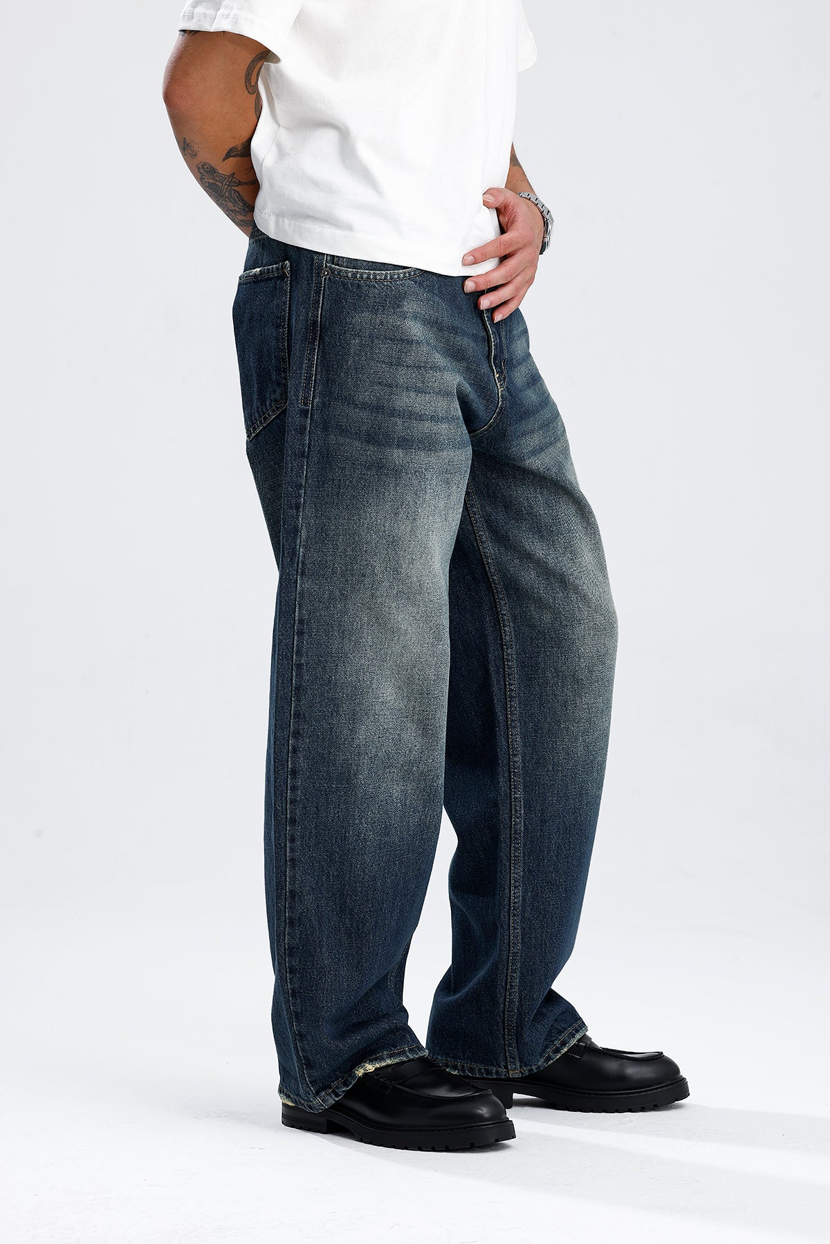 ATE Ocean Blue Washed Baggy Kot Pantolon