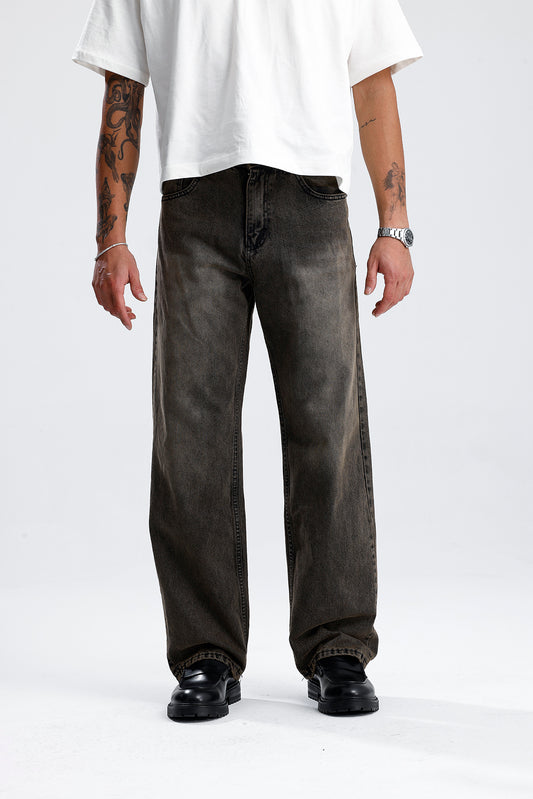 Relaxed Fit Retro Kahve Baggy Kot Pantolon