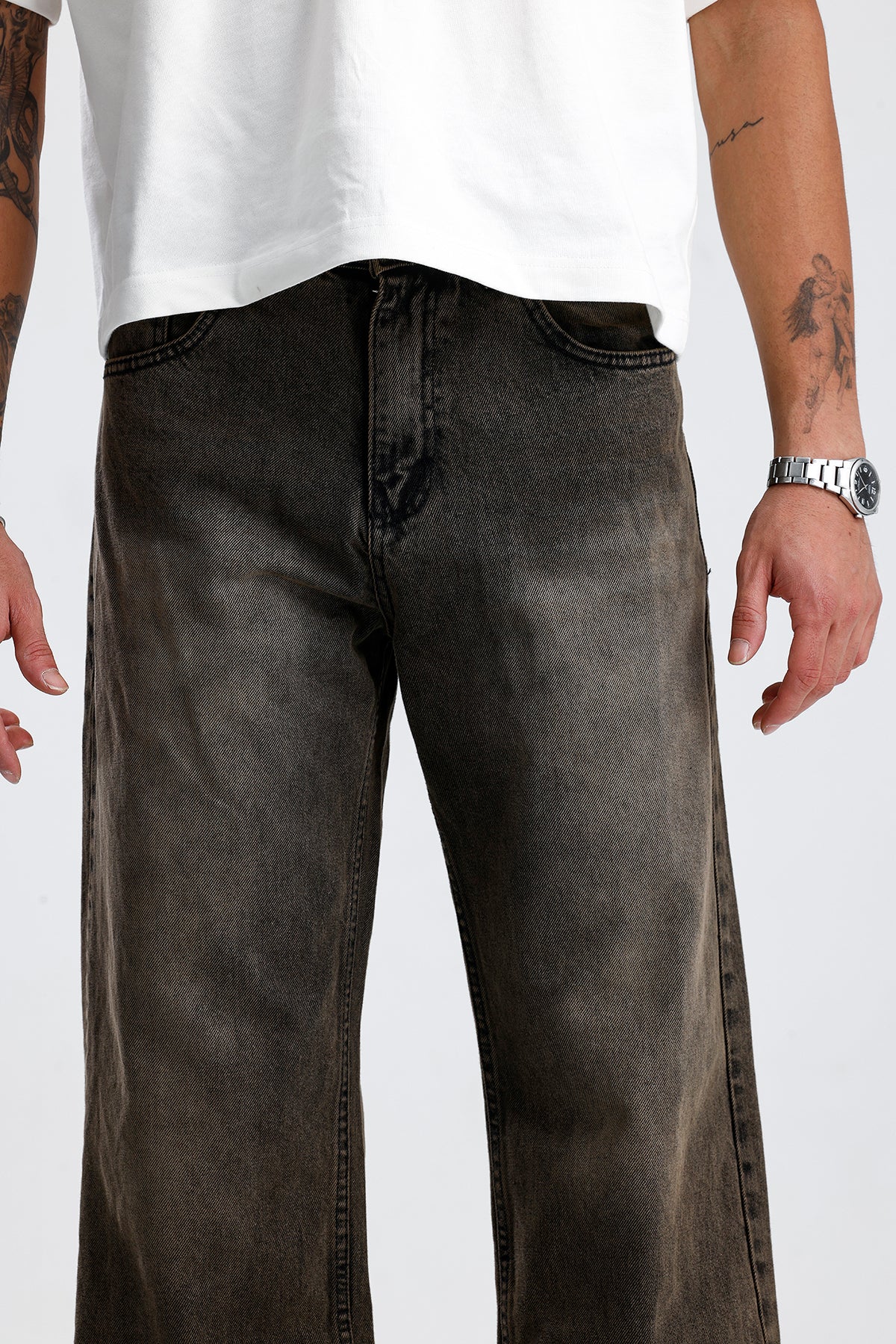 Relaxed Fit Retro Kahve Baggy Kot Pantolon