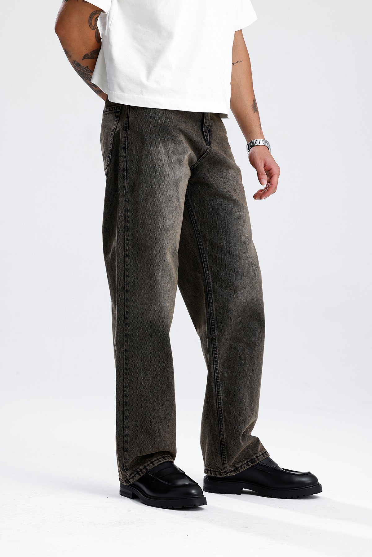 Relaxed Fit Retro Kahve Baggy Kot Pantolon