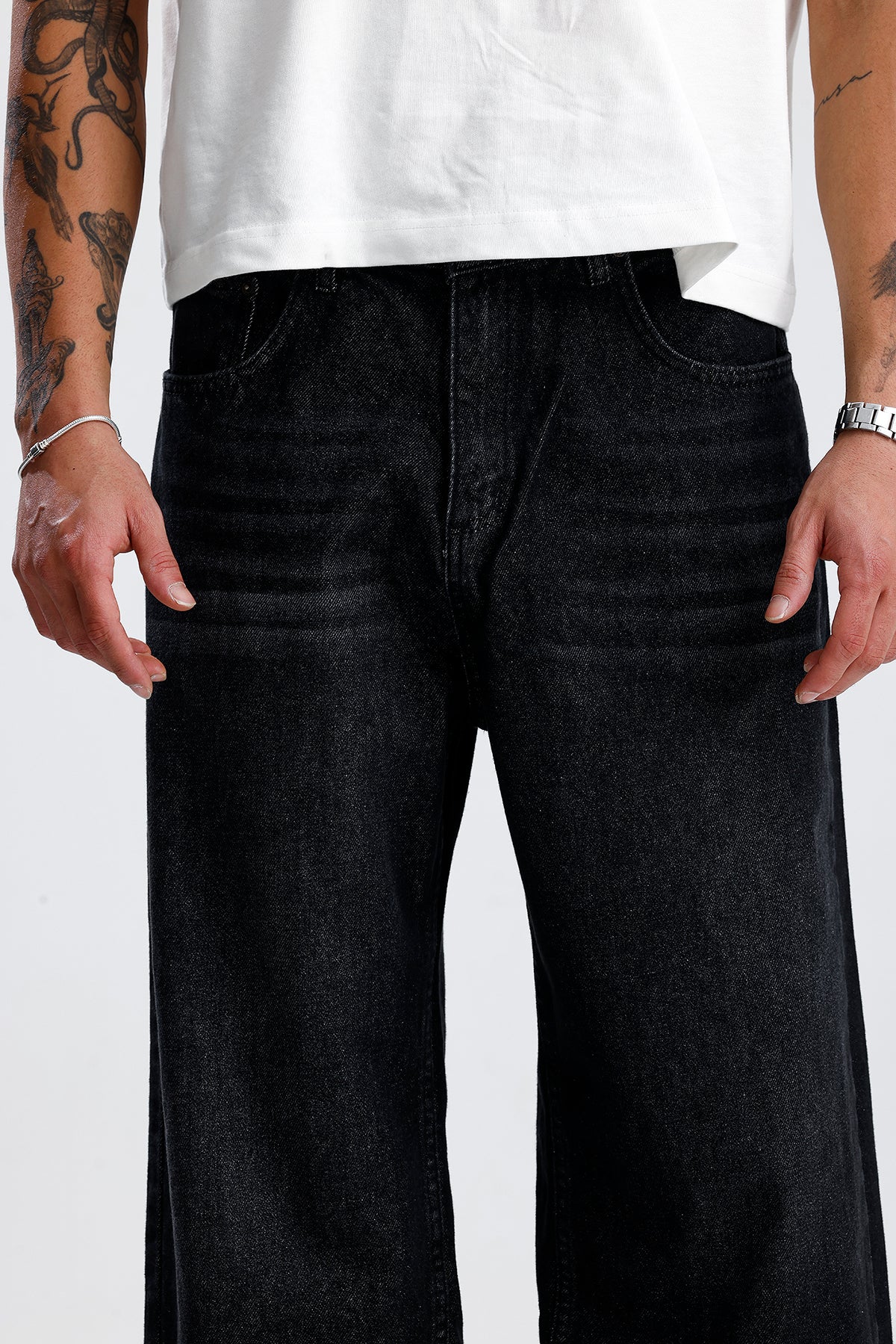 ATE Line Wash Siyah Baggy Kot Pantolon