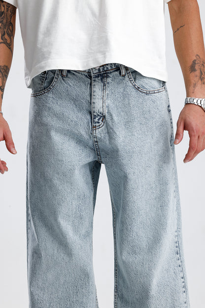 Kar Yıkama Mavi Baggy Kot Pantolon