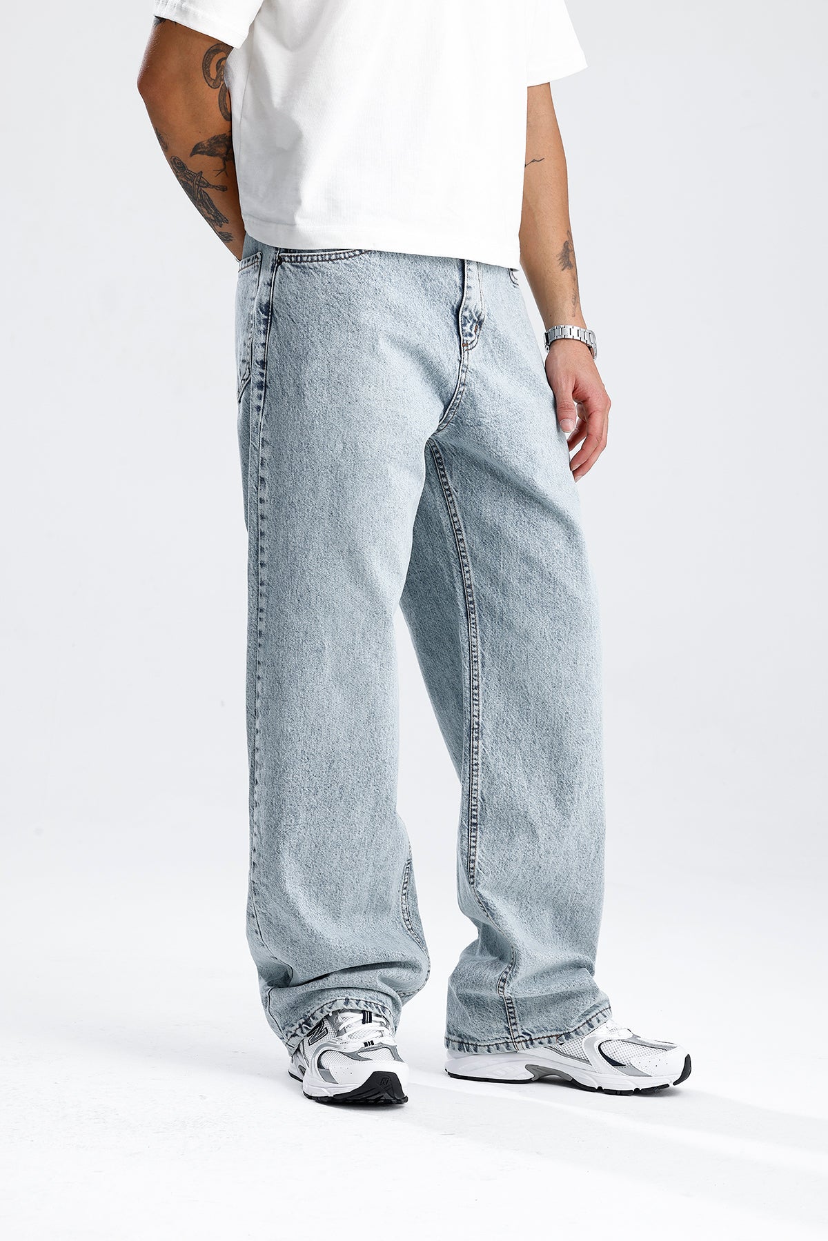 Kar Yıkama Mavi Baggy Kot Pantolon