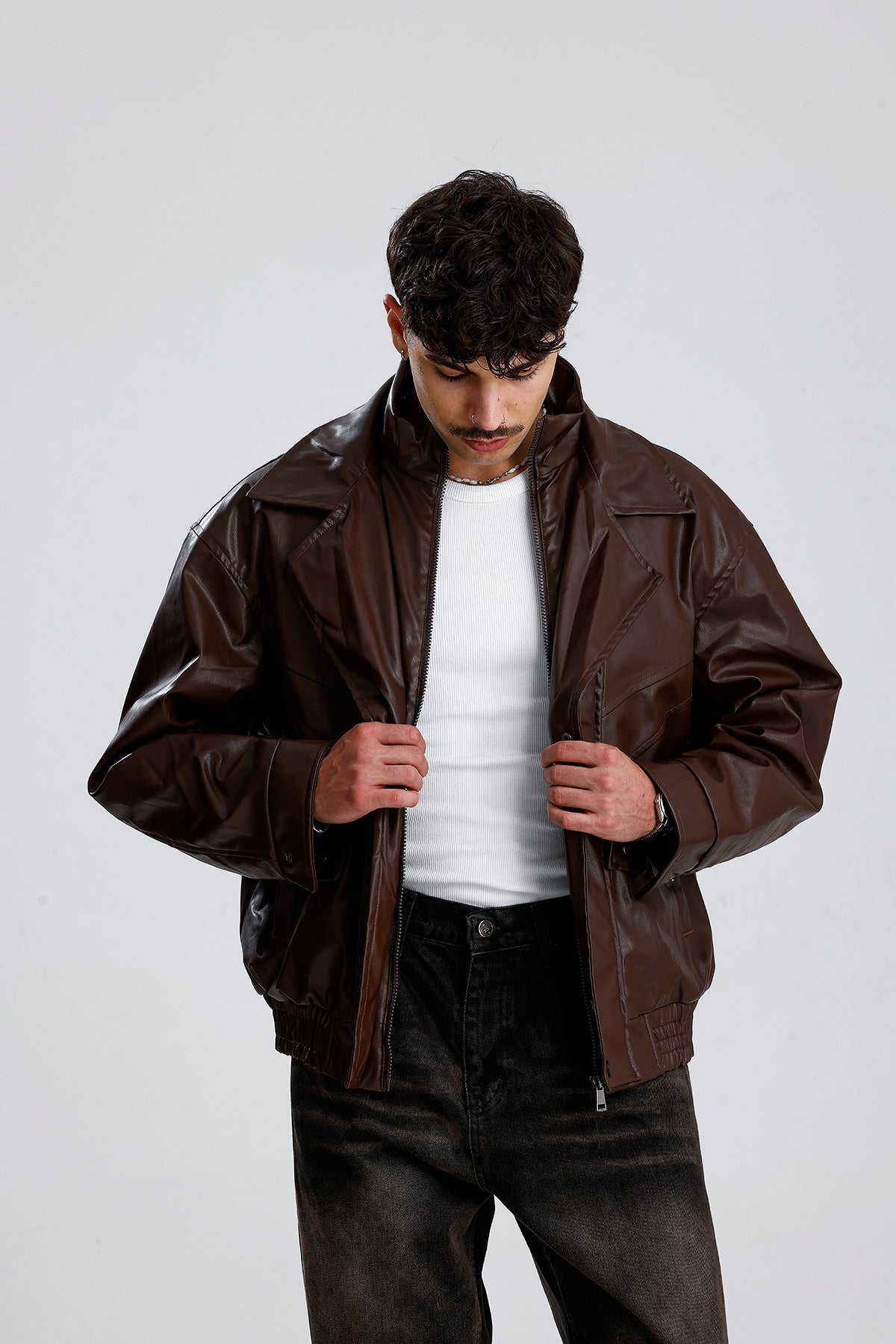 90's Vintage Kalıp Bomber Deri Ceket