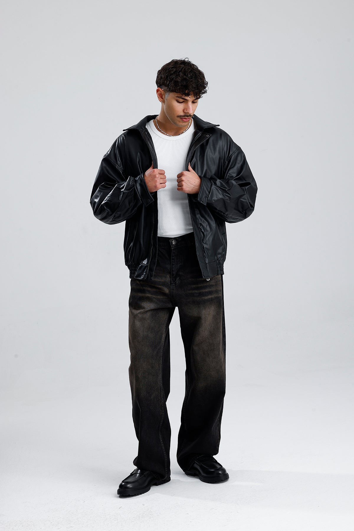 Oversize Bomber Deri Ceket