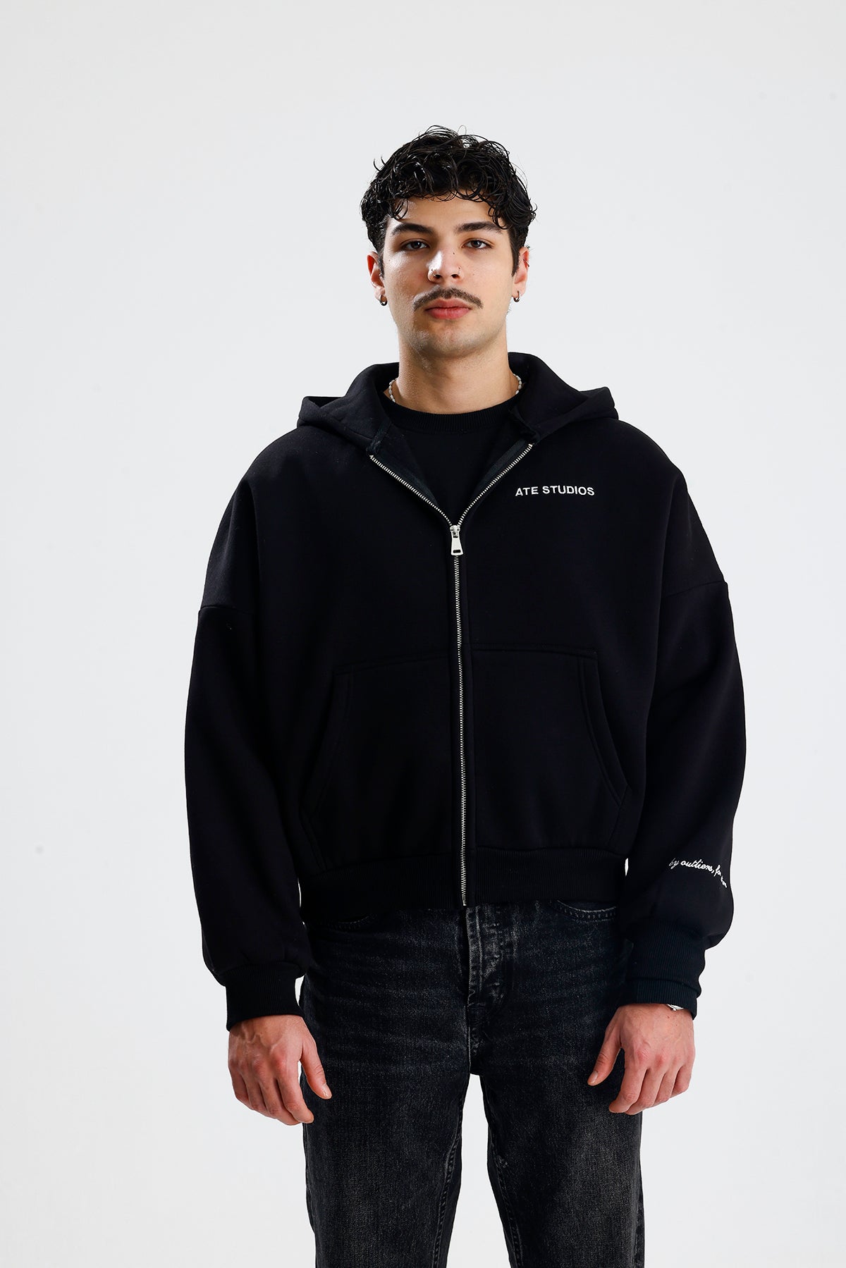 ATE STUDIOS Nakışlı Premium Oversize Zip Hoodie