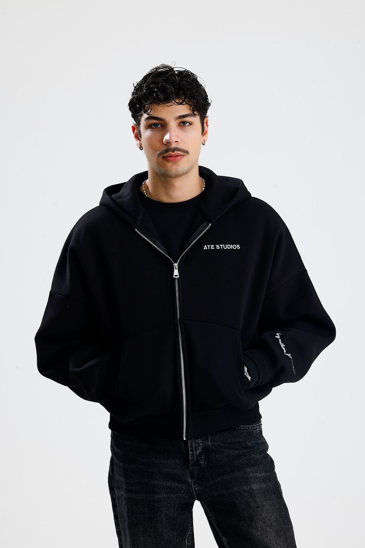 ATE STUDIOS Nakışlı Premium Oversize Zip Hoodie
