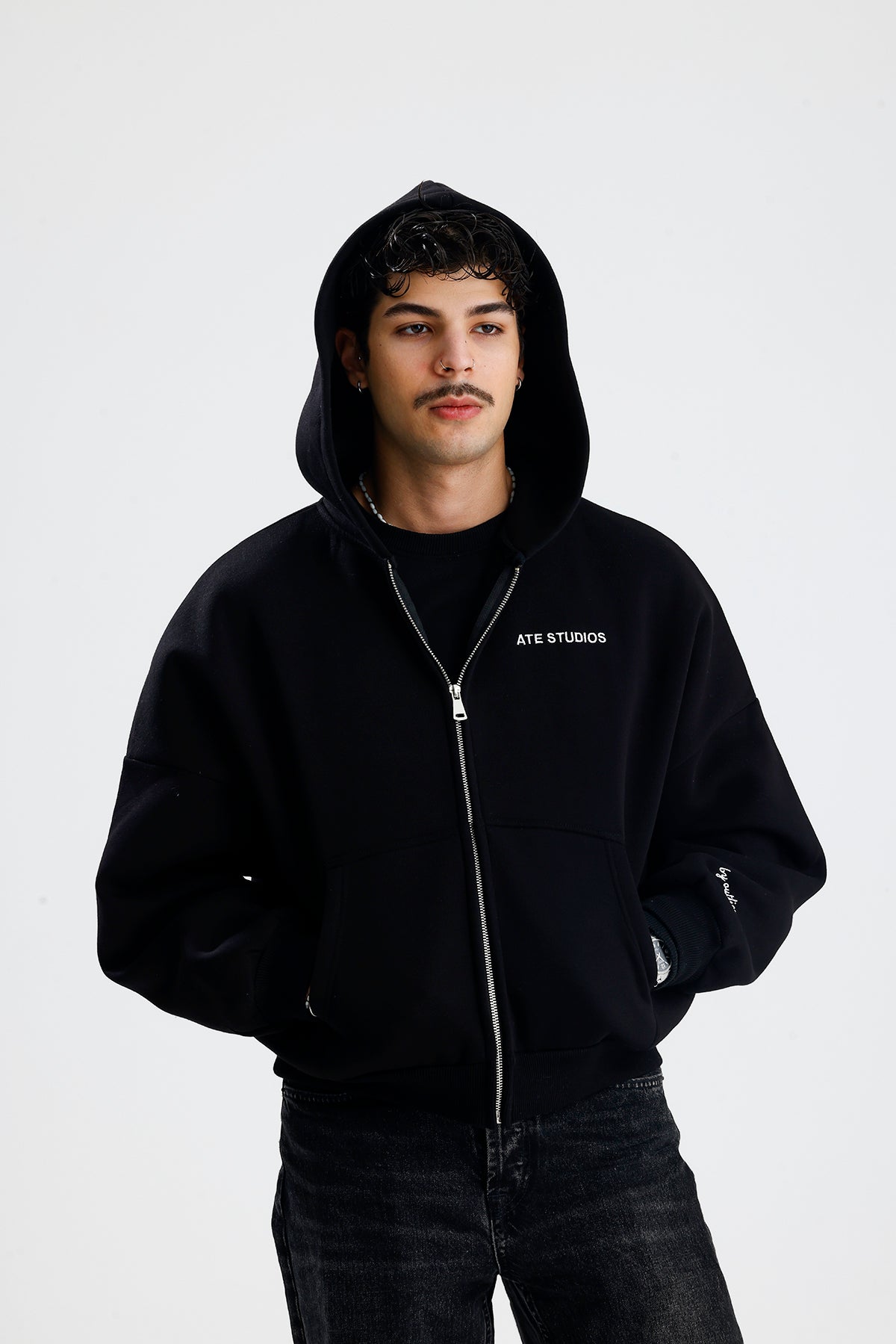 ATE STUDIOS Nakışlı Premium Oversize Zip Hoodie