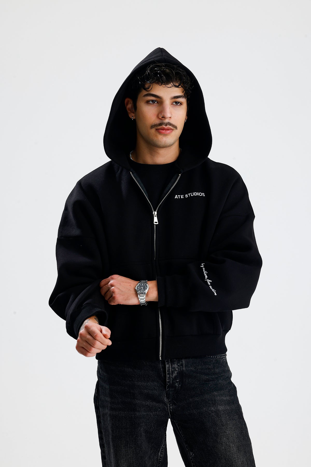 ATE STUDIOS Nakışlı Premium Oversize Zip Hoodie