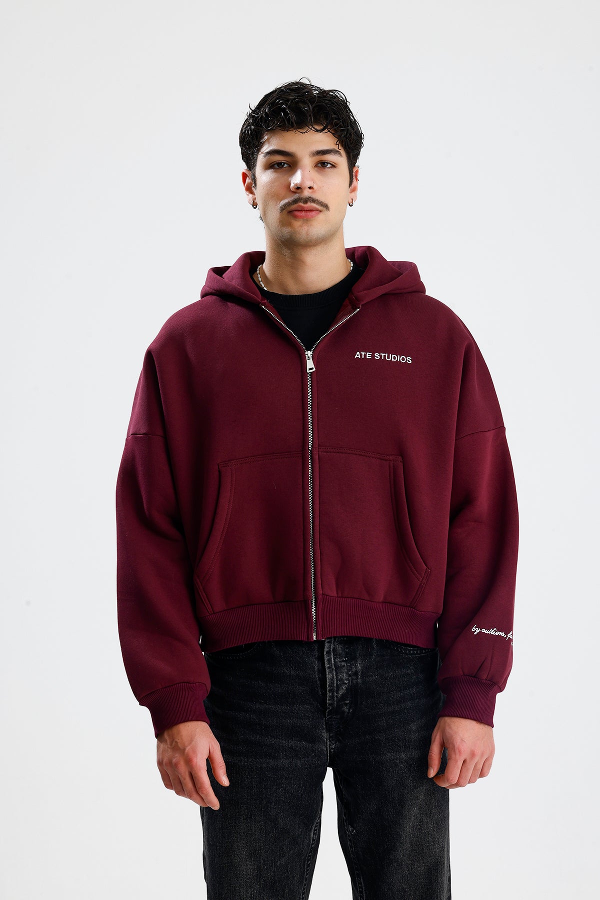 ATE STUDIOS Nakışlı Premium Oversize Zip Hoodie