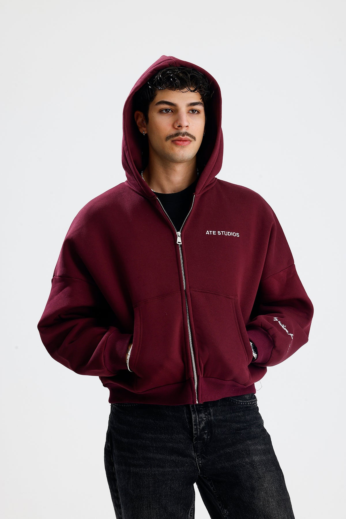 ATE STUDIOS Nakışlı Premium Oversize Zip Hoodie
