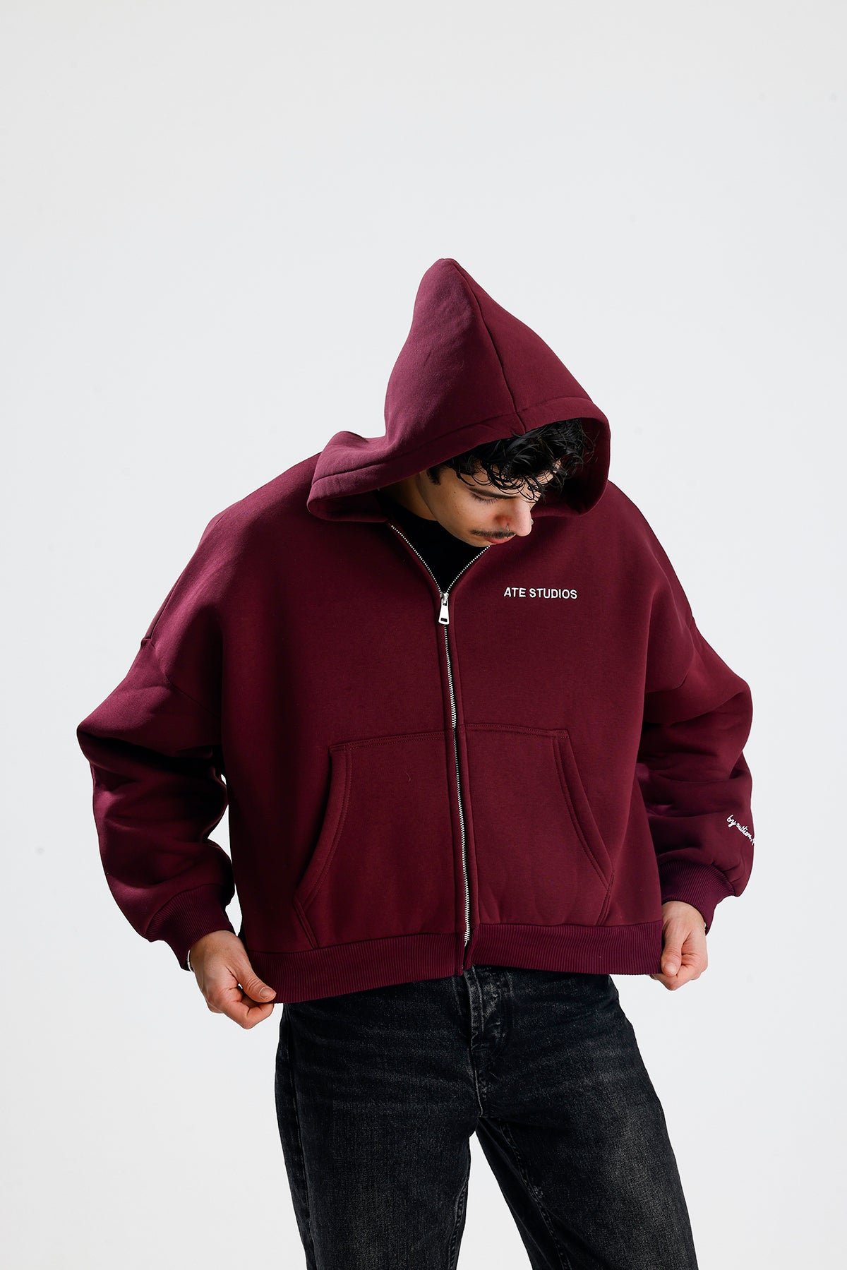 ATE STUDIOS Nakışlı Premium Oversize Zip Hoodie