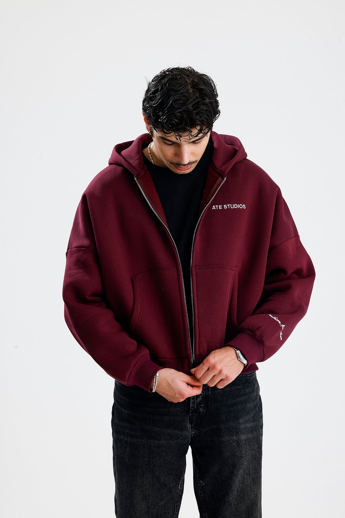 ATE STUDIOS Nakışlı Premium Oversize Zip Hoodie