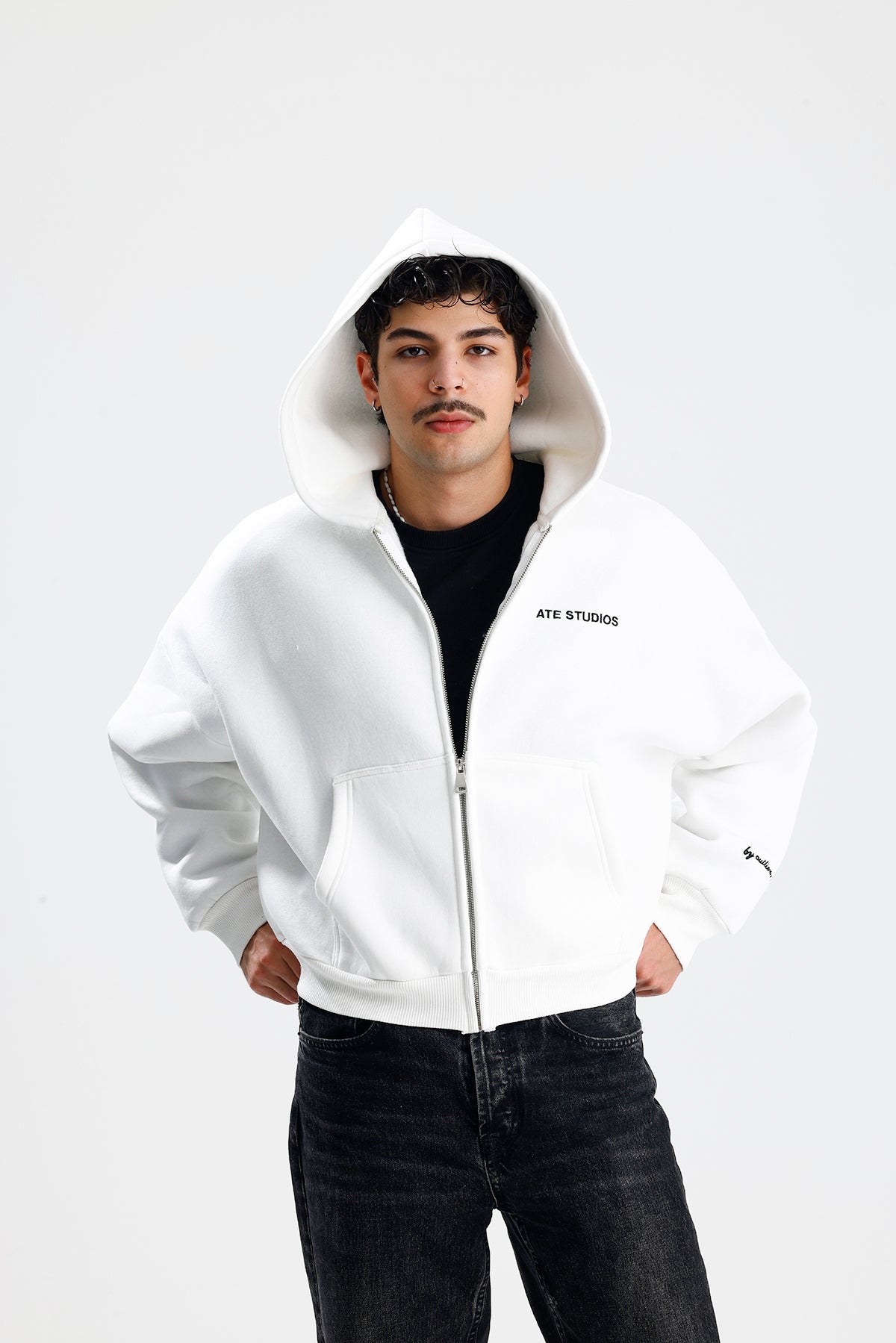 ATE STUDIOS Nakışlı Premium Oversize Zip Hoodie