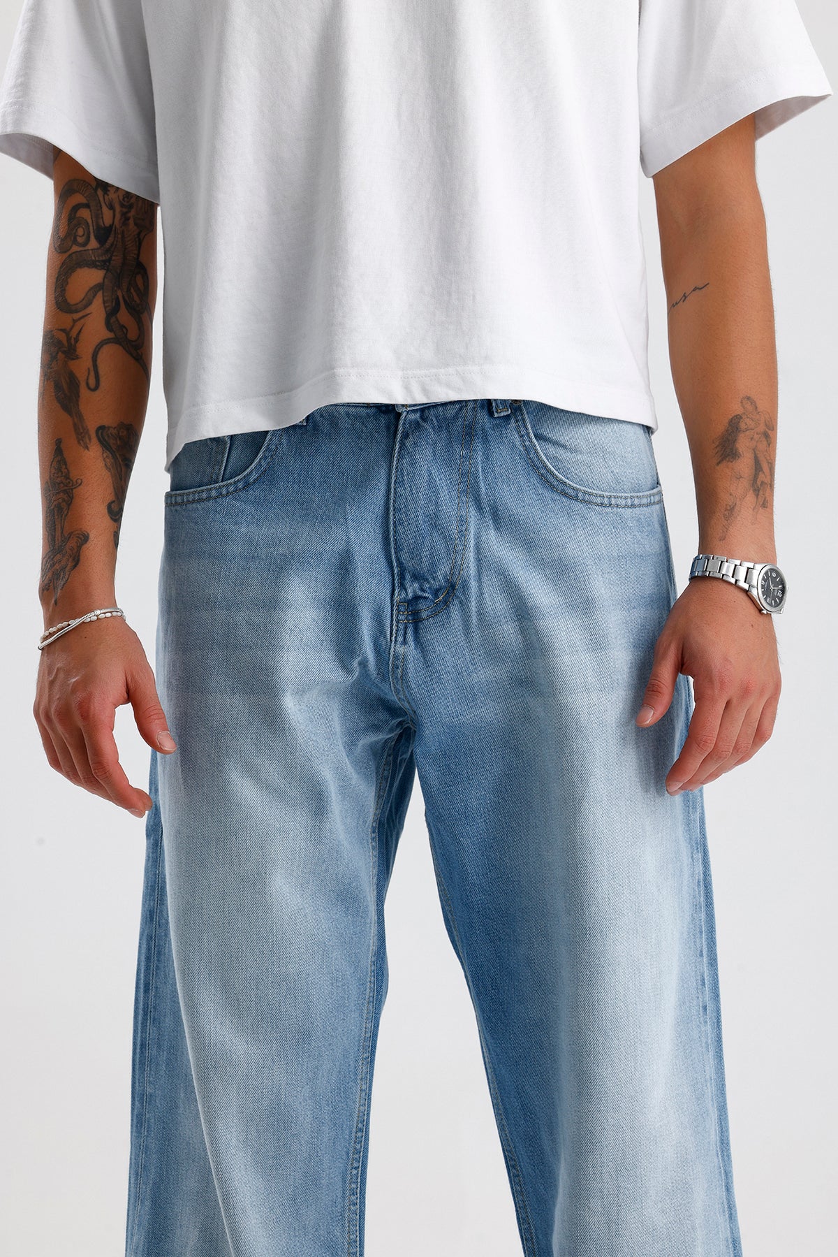 Buz Mavi Relaxed Fit Kot Pantolon