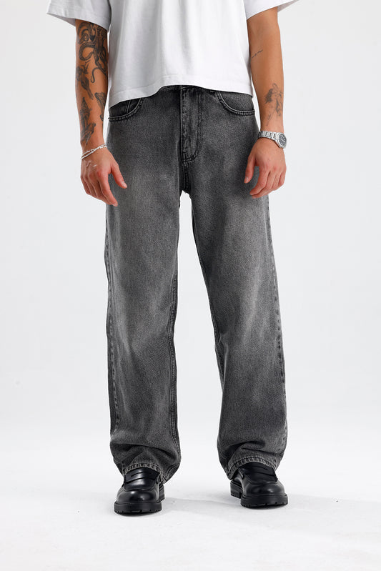 Gri Yıkama Detay Relaxed Fit Kot Pantolon