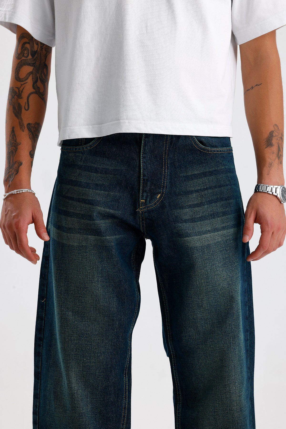 Relaxed Fit Retro Yeşil Kot Pantolon
