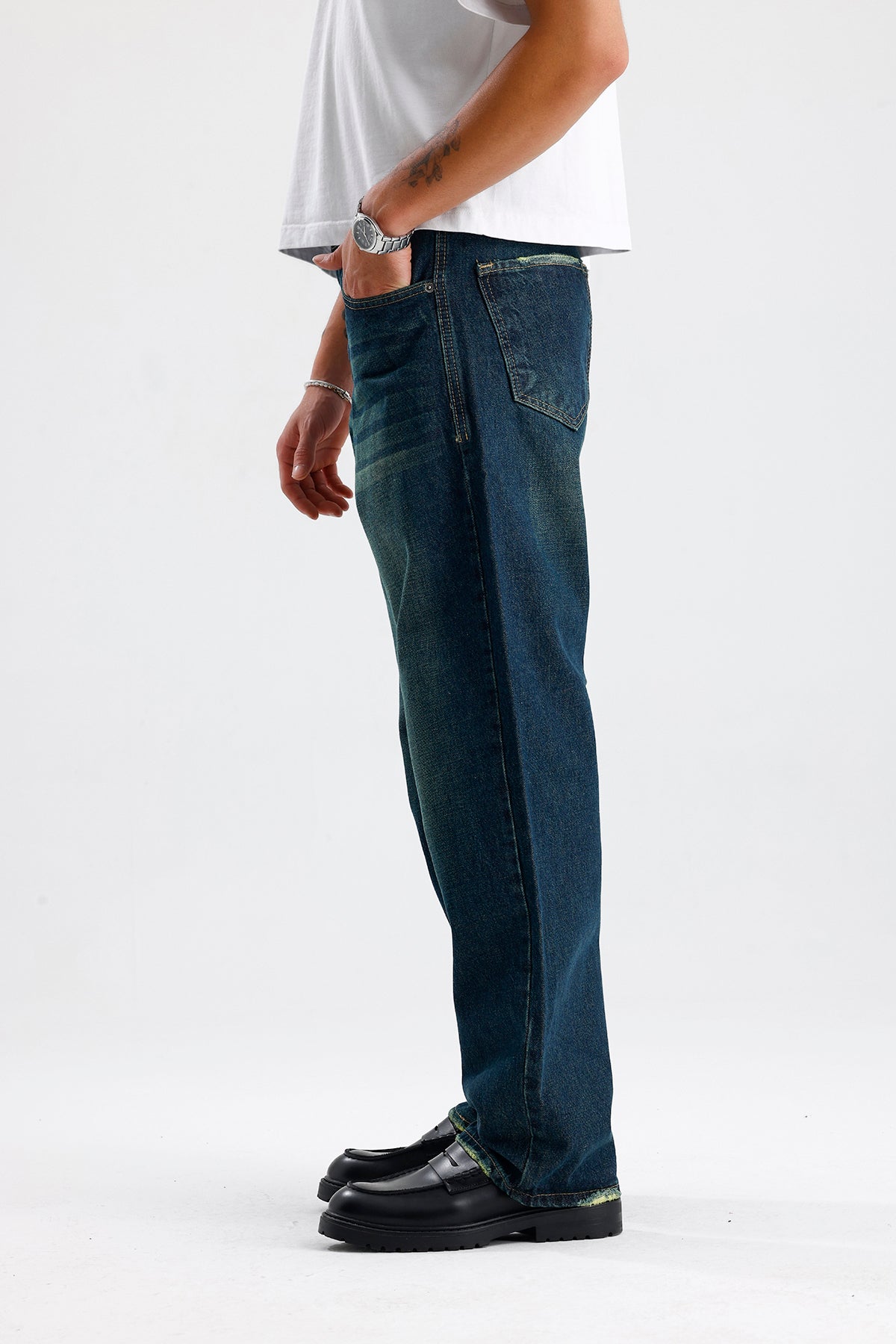 Relaxed Fit Retro Yeşil Kot Pantolon